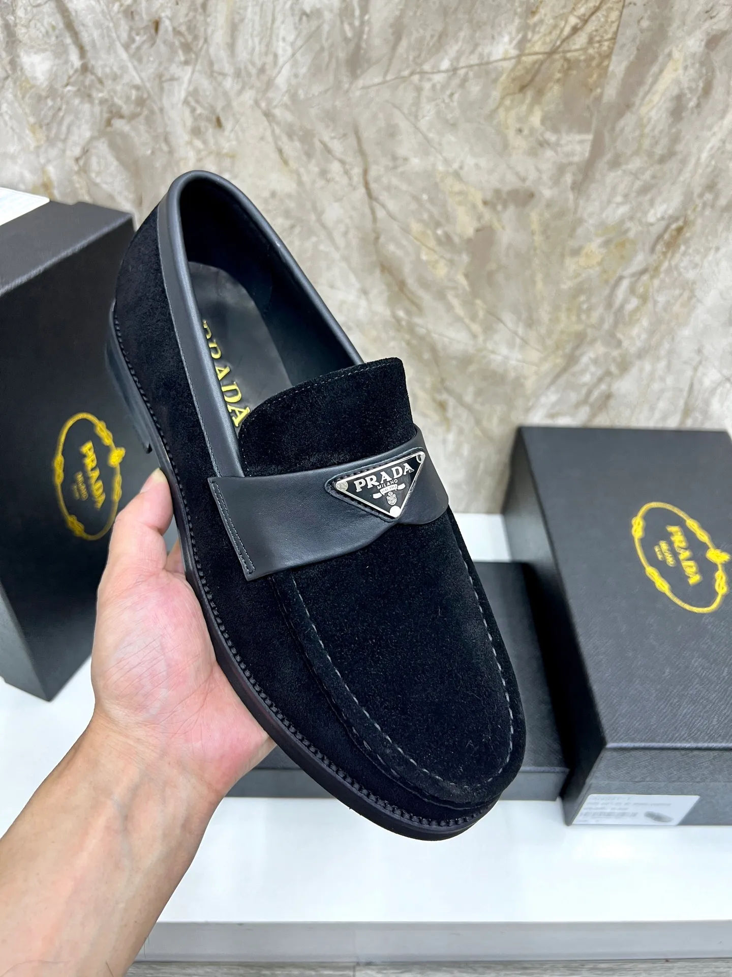 PRADA~ Size: 38-44 (customized 45/46 P: 💰880 P's original official website new high-end men's leather shoes, top-quality original replicas, made of imported open edge beads/calf leather, calf leather breathable lining, original leather outsole!